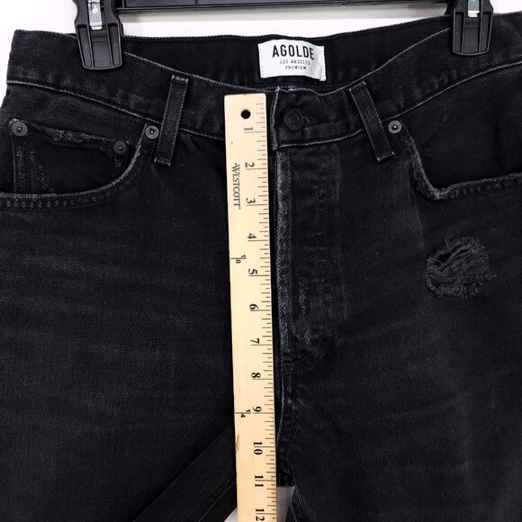 AGOLDE Straight Leg Jeans Women’s 29 Distress Black Button Fly Mid Rise Denim - Picture 8 of 15